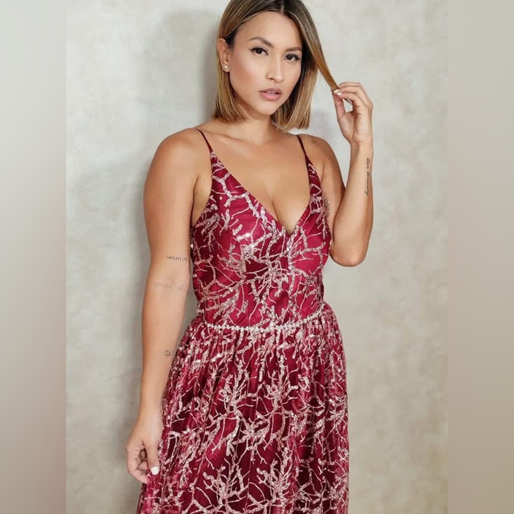Soiéblu Burgundy Sequin Lace Formal Dress XS Prom Wedding Guest brand new - Picture 4 of 10